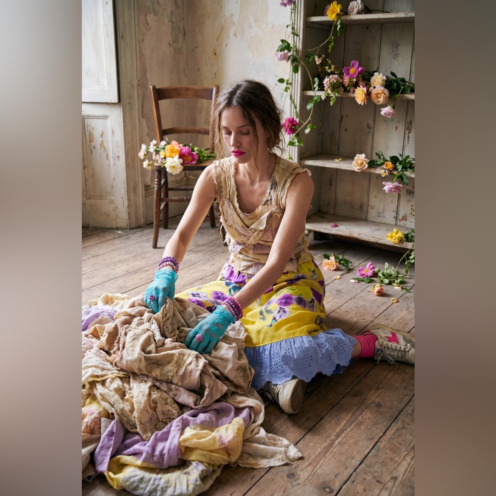 Hand Crafted Yellow and Purple A-Line Skirt